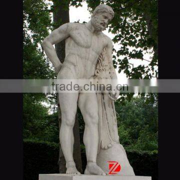 Ancient Greek Heracles killed the lion white marble statue