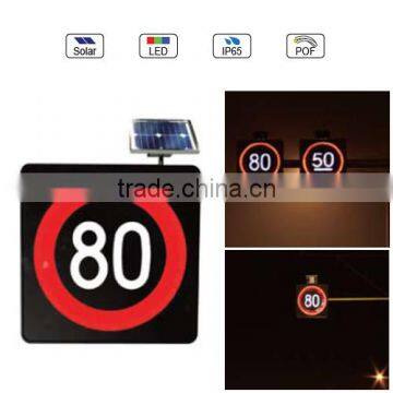 Waterproof IP65 Solar Powered(Charging) Traffic LED & Optical Fiber Sign Light (Velocity Limit 80Km Sign)