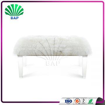 Luxury White Velvet Sofa Artificial Fur Cushion Bench Portable Sofa Bed Dressing Table Bench photo-3