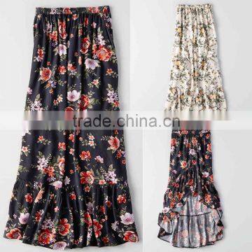 knitwear women Office Wear MAXI floral long skirt