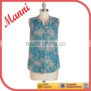 Manni 2014 New Designed Western Style Basic Printed Tribal Top Blouse