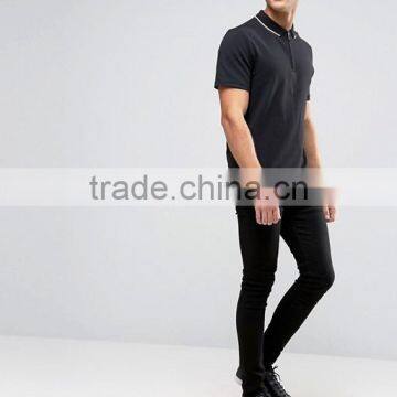 Guangzhou Factory Cheapest Short Sleeve Zip Placket Men's 100% Cotton Pique 200gsm Casual Slim Fit Ribbed Polo Collar Shirt photo-4