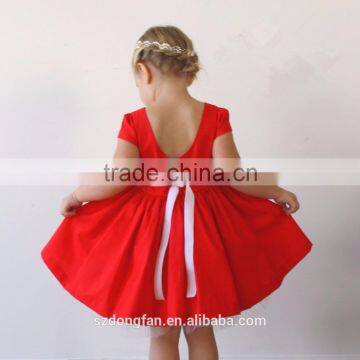 Girls Xmas Red Dress 100% Cotton Short Sleeve Twril Party Dress For Christmas photo-2