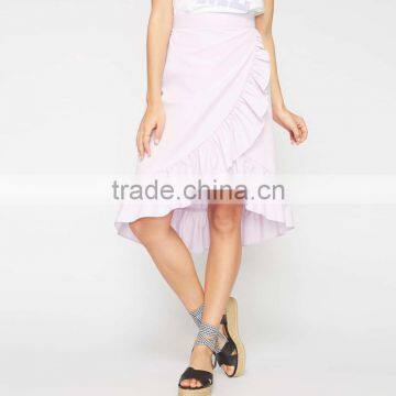 Falbala Hem Midi Wrap Skirt for Girls Hot Summer Ladies Poplin Fashion Skirts photo-2