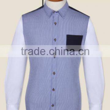 New checked cotton men shirt with contrast pocket and sleeves