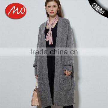 2017 high quality winter acrylic chenille heavy side pockets cardigan sweaters for women