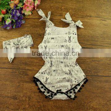 Baby Floral Printed 2-piece Bodysuit Set with Bowknot Headband Cotton Clothes