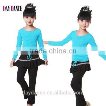 2016 Girls Kids Latin Salsa Tops And Pants Suit Child Long Sleeve Tango Dancing Suits