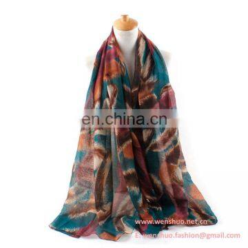 2016 New Long Fashionable Scarf Shawls Printed With Feather Patterns