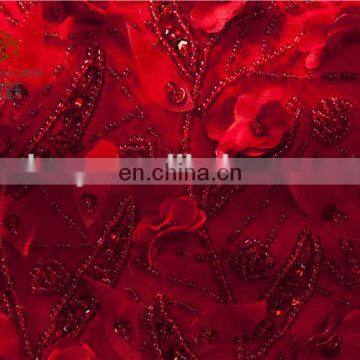 Supplier In China Shiney Short Sleeve Ball Gown Organza Handmade Flower Beaded Red Prom Dress photo-2