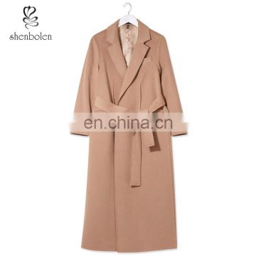 Europe USA Fashion Cashmere Long Coats Woman Wear Wool Blend Coat Online Wholesale Coat with Belt