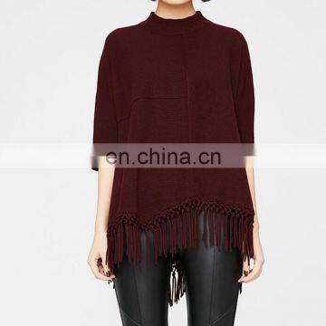 Tassel hem Women Burgandy knitted sweaters