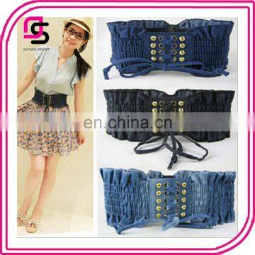 promotional women fashion denim rivet tassels elastic stretch corset waist belt