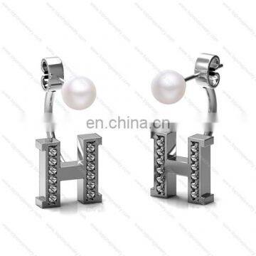 Fashion letter big pearl stainless steel jewelry earring