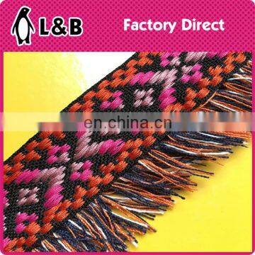 wholesale Hot selling elegant Jacquard cotton tassel trim, chemical cord trim with Jacquard fringe for clothes