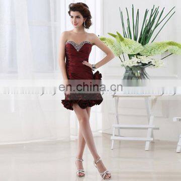 Fashion Mini Short Taffeta Lace-up Cheap Party Dress Sweetheart Sequin Flower Cocktail Dress