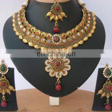 INDIAN DESIGNER POLKI & JHUMKA EARRINGS JEWELRY SET