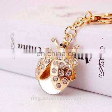 Cute gold plated crystal beetle metal car keychain