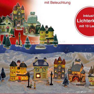 Snow village with lighting -17pcs Play Snowman Polyresin Christmas House Decoration