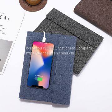 2020 Wholesale B5 Promotion Wireless PowerBank diary  EP-Italian PU Leather Power bank Notebook