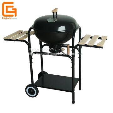 Trolley Grill Heavy Duty Kettle Charcoal Bbq Grill With Wooden Side Table