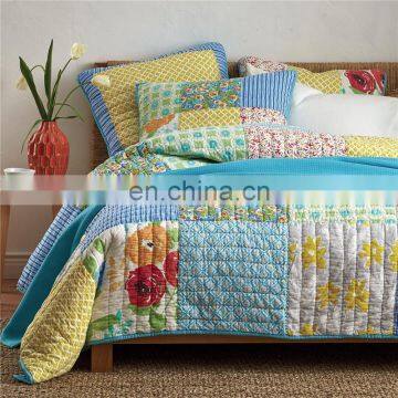 Soft bright reactive printing 100% cotton King 3pcs bedspread patchwork handmade quilt