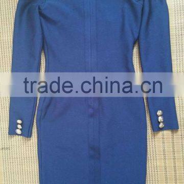 Summer Dress 2016 New Fashion Women Navy Long Sleeve V Neck Evening Bandage Dress Bandage Bodycon Women Wearing photo-5