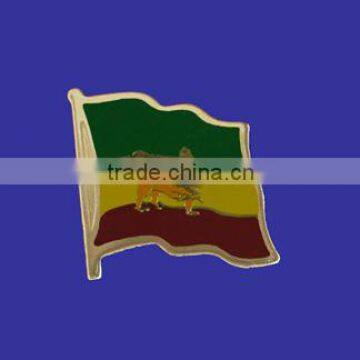 Custom design high quality cloisonne hard enamel filled Ethiopia with Lion World Flag Lapel Pin