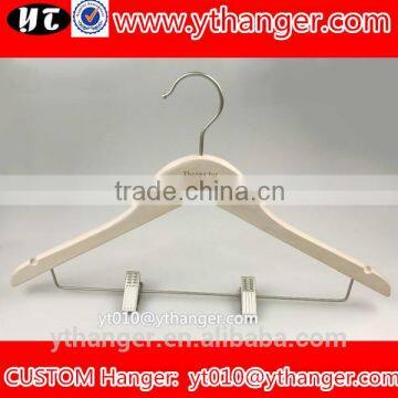 YY0524 women or men flat wooden suit hanger with trousers clips