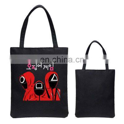 Reusable eco friendly custom print squid game handbag canvas pop tote bag