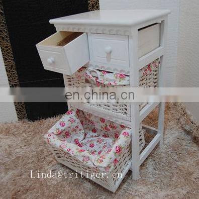 Factory Wholesale Solid Paulownia MDF Wood Chest With Wicker Drawer Storage Cabinet photo-5