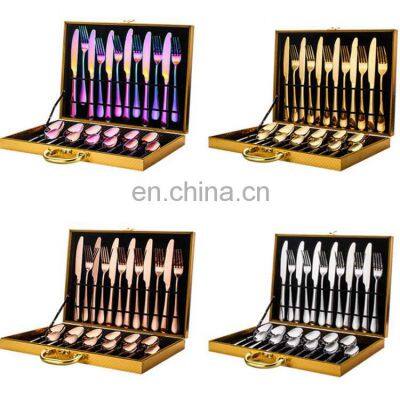 Stainless Steel 24 Piece Plated Golden Hotel Cutlery Wedding Restaurant Homefelt Flatware Sets photo-2