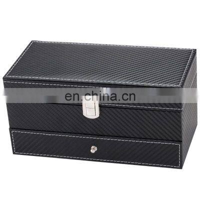 Double Layer 4 Slots Carbon Fiber PU Leather Jewelry Storage Watch Display Box With Drawer photo-5