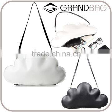 Black and White Genuine Leather Special Cloud Shape Shouder Bag Clutch Handbag for lady