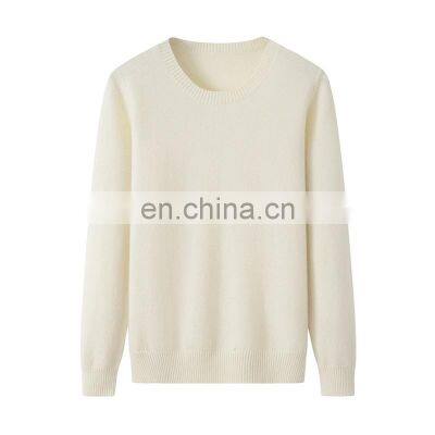 Pure 100% Cashmere O-Neck Knit Design Women's Casual Solid Color Winter Sweater with Front Logo