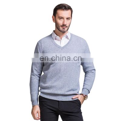 Wholesale 100% Merino Wool Men's V-Neck Pullover Sweater Custom Logo Loose Fit for Spring