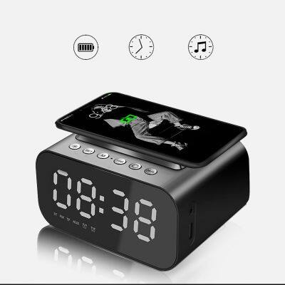 BT510 Wireless Bedside Cabinet Night Table Desktop LED Display Alarm Clock Temperature FM AUX in Function Wireless Charging BT photo-3