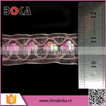 Hot Sale High Quality Cheap Pink Lace Trim With Sequins