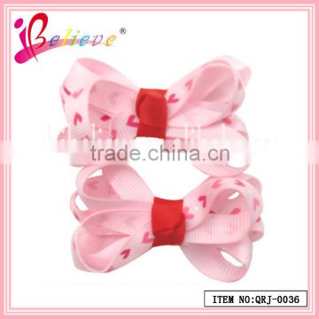 Lovely heart grosgrain ribbon bow hair accessories handmade kids hair clip (QRJ-0036)