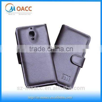 Flip Genuine leather wallet case for xiaomi mi4 with card slots