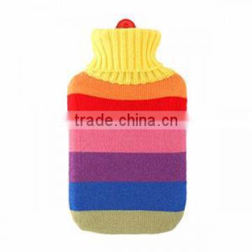 2015 new design rainbow knitted cover of hot water bottle