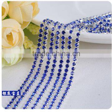 Sapphire Silver Plating Wholesales AAA Quality Shinny Close Crystal Cup Claw Rhinestone Chain for Jewelry Decorating Cheapest