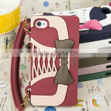 2013 Newest Silicone Bowknot Wallet Fancy Luxury Cell Phone Cases for iphone4/4S/5 "11"