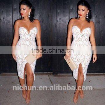 New Elegant Club Lace Sexy Women Strapless Casual Party Bandage Bodycon Dress