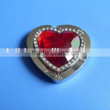 zinc alloy metal crystal heart purse hanger bag holder