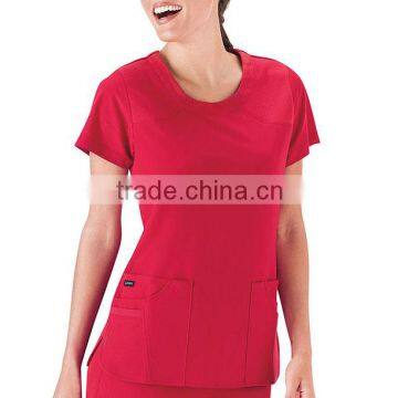 Wholesale OEM Classic Women's 6 Pocket Jewel Neck Solid Scrub/Nurse Uniform/Medical Scrubs /Hospital Uniform Top photo-2