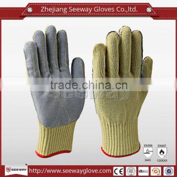 Seeway 2016 protective Para-Aramid gloves fireproof cut resistant Para-Aramid gloves with cow leather sewing