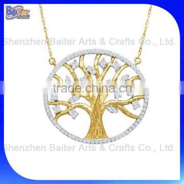 Custom Yellow Gold Plating Tree Of Life Necklace Sterling Silver Necklace Wholesale