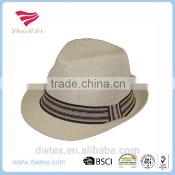 Classic Design High Quality Promotional Desinger Striped Band Straw Trilby Hat