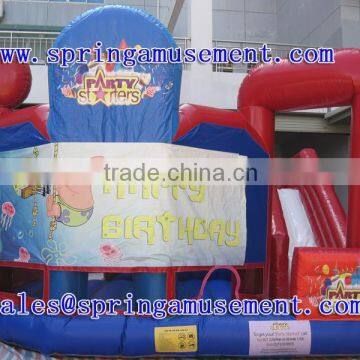 Hot selling SpongeBob Happy Birthday inflatable combo jumping inflatable bouncer and slide